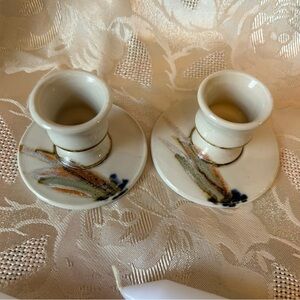 Vintage Studio Art Pottery Stoneware Candlestick Holders 3.75” Set Of 2​​​